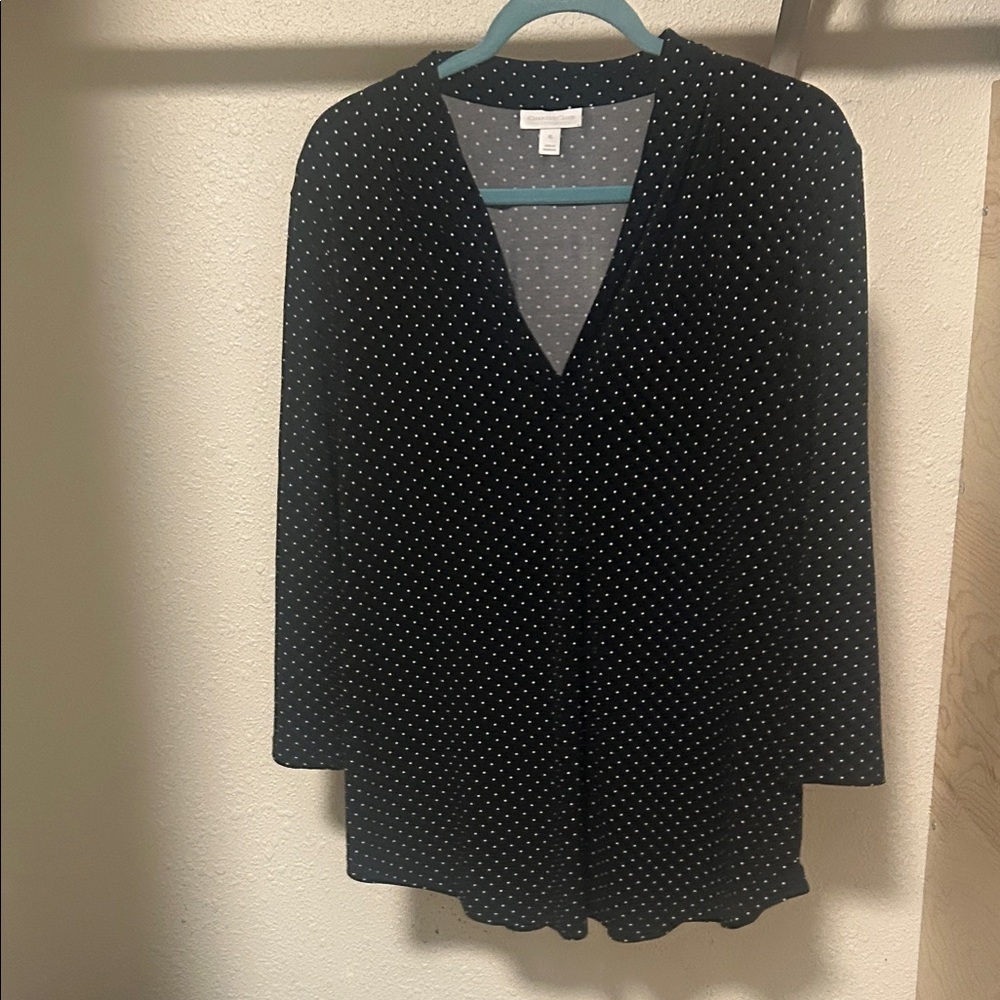 Charter Club Black Blouse with White Dots